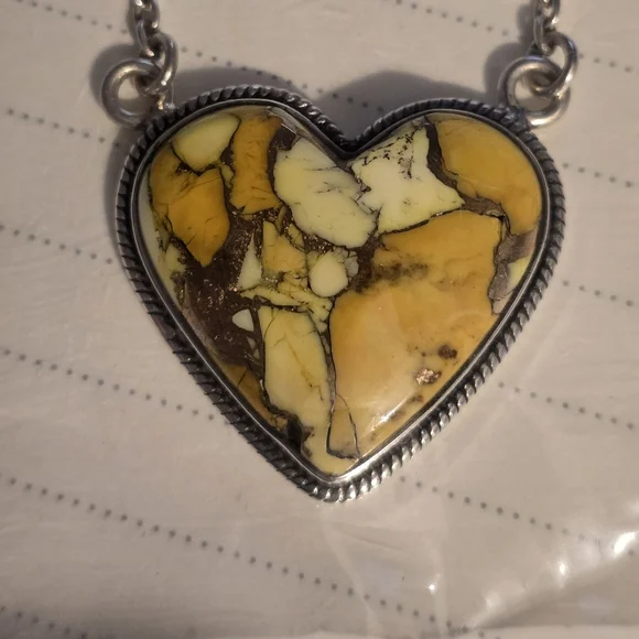 925 Silver And Yellow Stone Heart Necklace - Picture 1 of 7